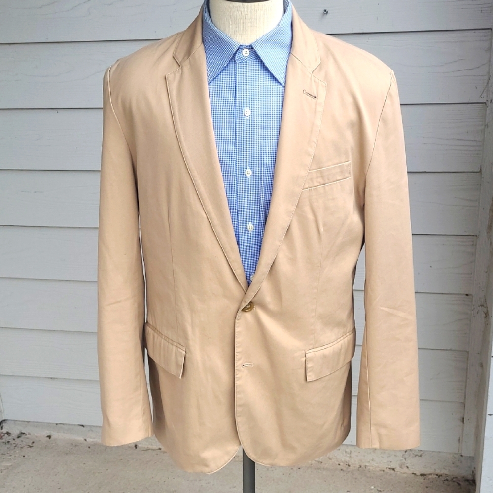 J CREW Tan Brown Cotton Preppy Mens Large Sport Coat Blazer Style Jacket